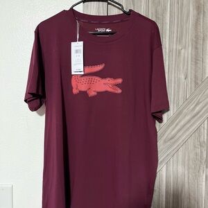 Lacoste Burgundy Tee with Red Crocodile